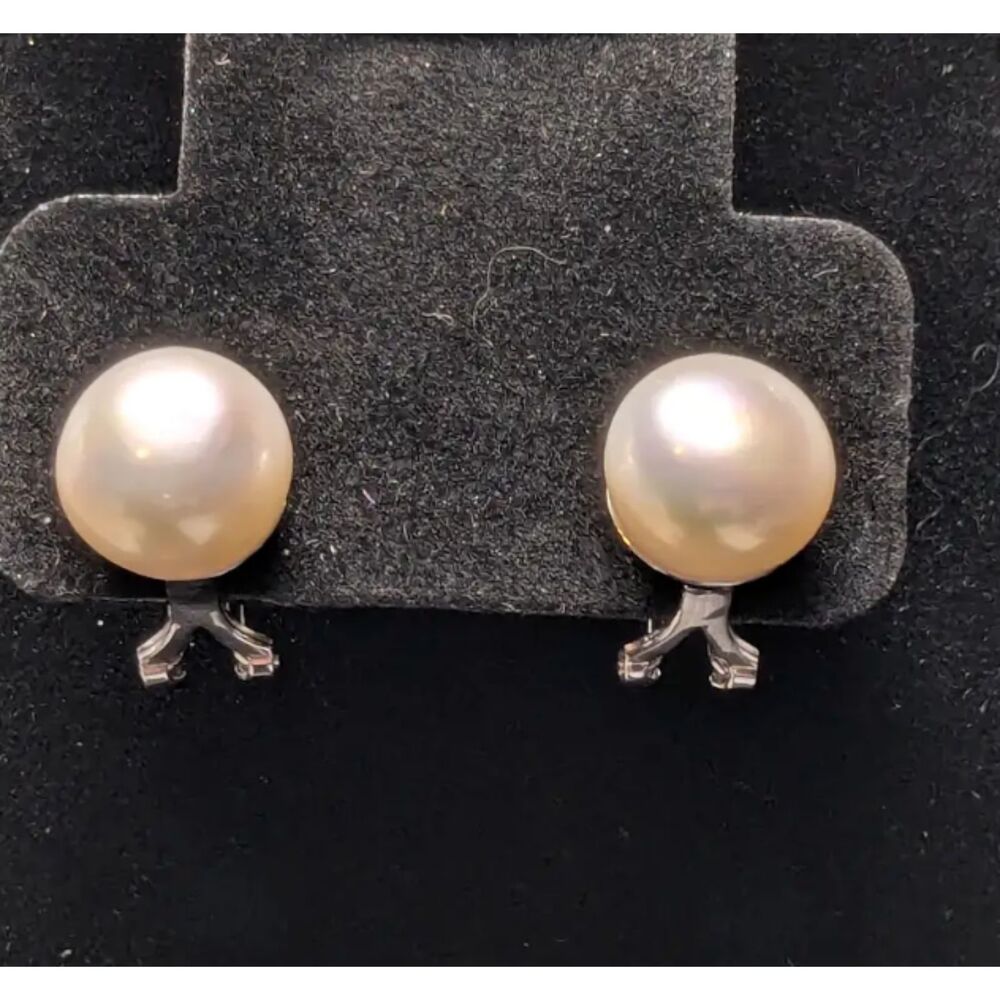 White Freshwater Pearl Rhodium over Sterling Silver Earrings